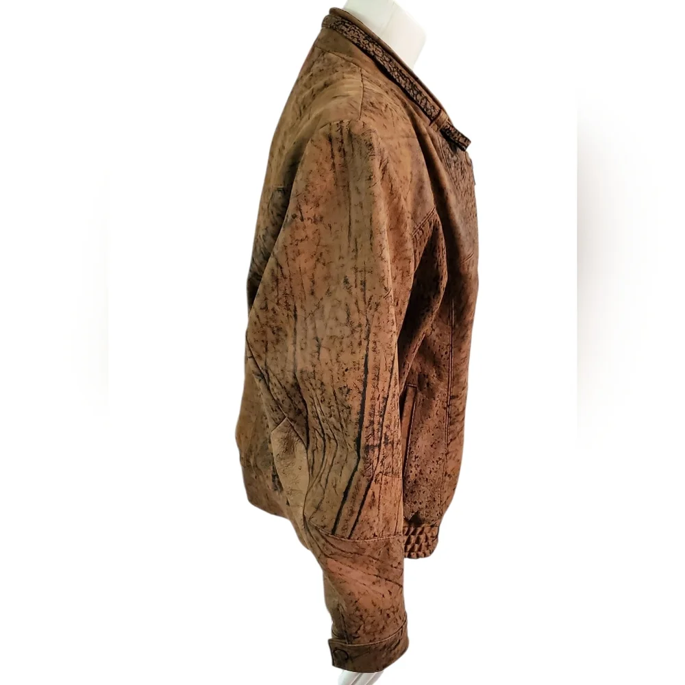 Rene's Bugle Boys Leather Brown Black Women's Biker Jacket. M/L.